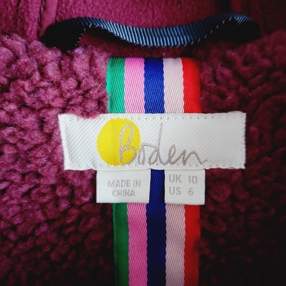Boden Burgundy Elgin Borg Fleece Toggle Jacket - Picture 8 of 12
